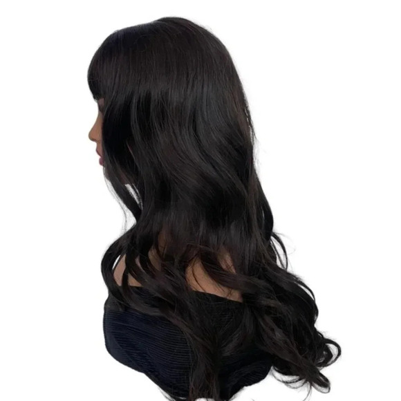 Vegan Wavy Chocolate Brown wig with bangs 25” - Picture 4 of 7